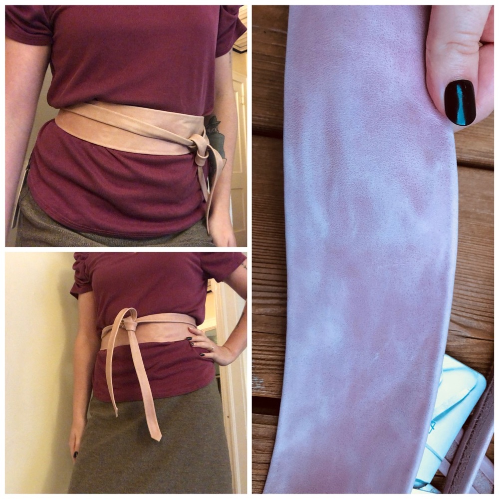ANTHRO ADA Blush Pink Wrap Obi Belt NEW Leather  handmade